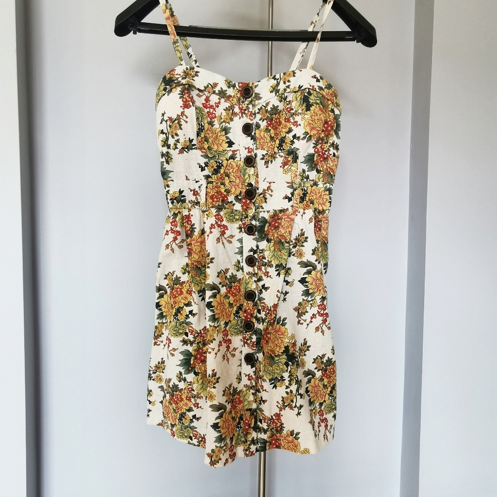 Seduction floral linen summer dress size medium - Picture 2 of 5